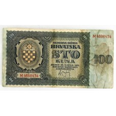 CROATIA 1941 . ONE HUNDRED 100 KUNA BANKNOTE